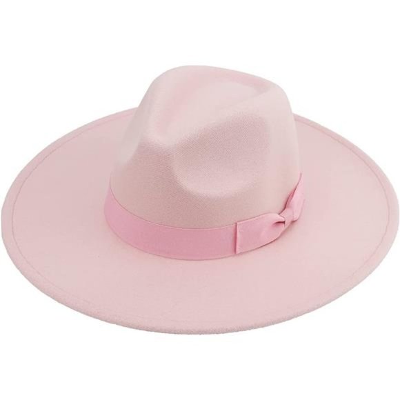 𝅺big Wide Brim Women Fedora Hat Light Pink
